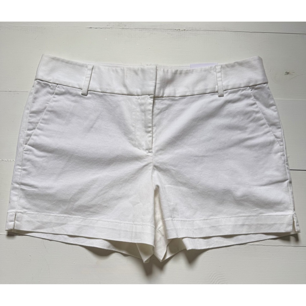NWT LOFT White Riviera Chino Shorts 8 Mid Rise Cotton Stretch 4" Inseam Summer